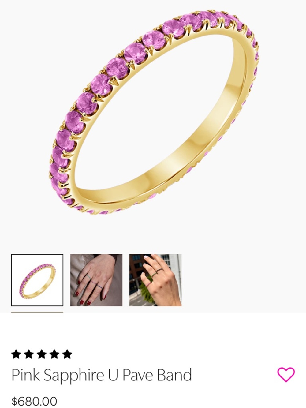 Gold Pink Sapphire Pavé Eternity Band
